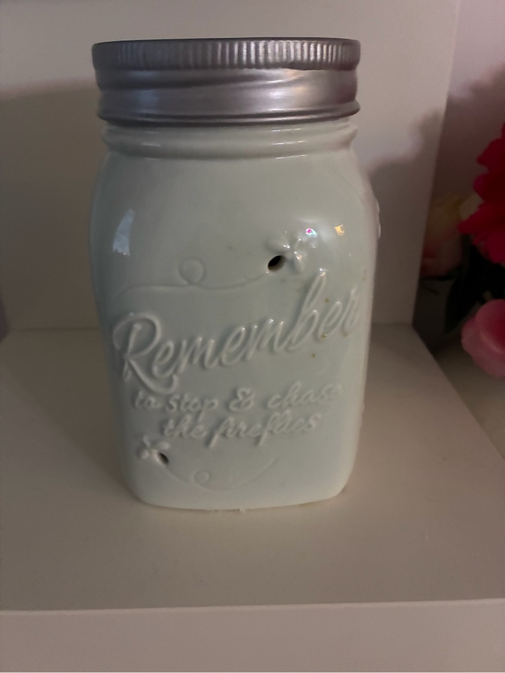 Scentsy Ceramic Lantern Jar - Light Aqua with Silver Lid